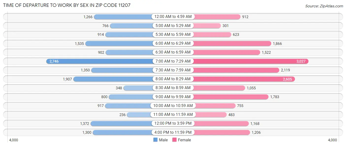 Time of Departure to Work by Sex in Zip Code 11207