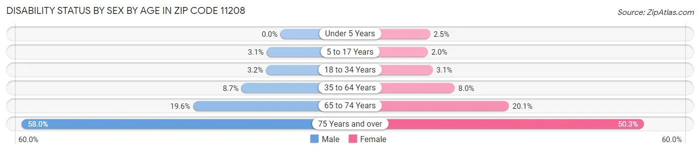 Disability Status by Sex by Age in Zip Code 11208