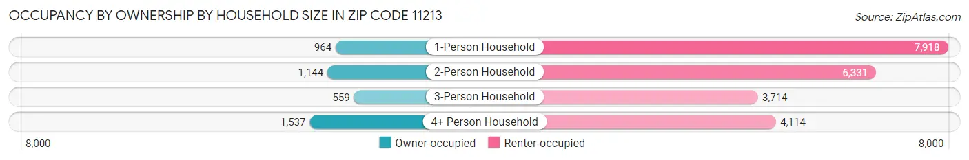 Occupancy by Ownership by Household Size in Zip Code 11213