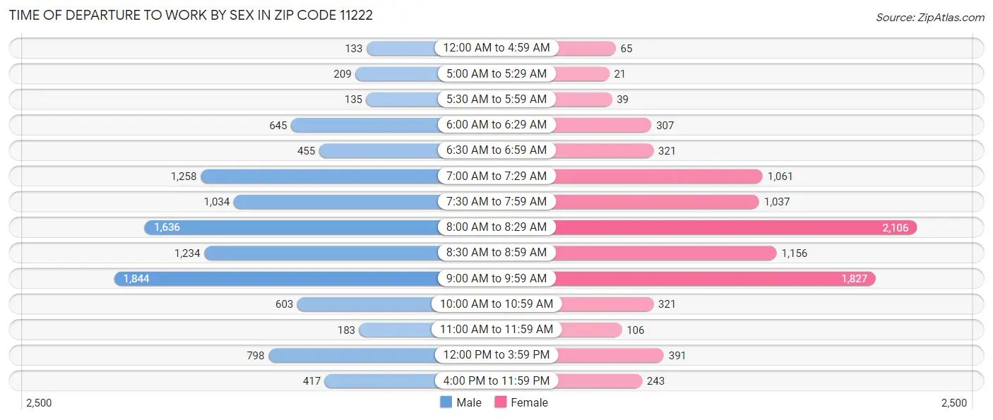 Time of Departure to Work by Sex in Zip Code 11222