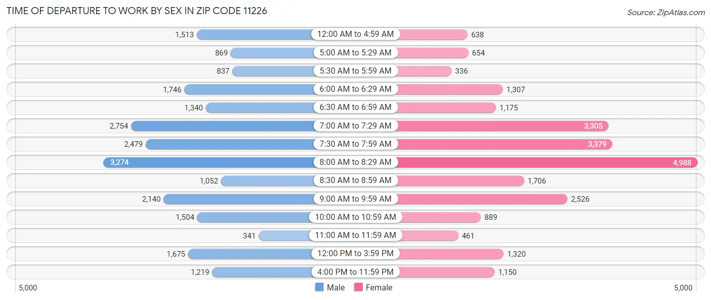 Time of Departure to Work by Sex in Zip Code 11226