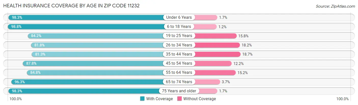Health Insurance Coverage by Age in Zip Code 11232