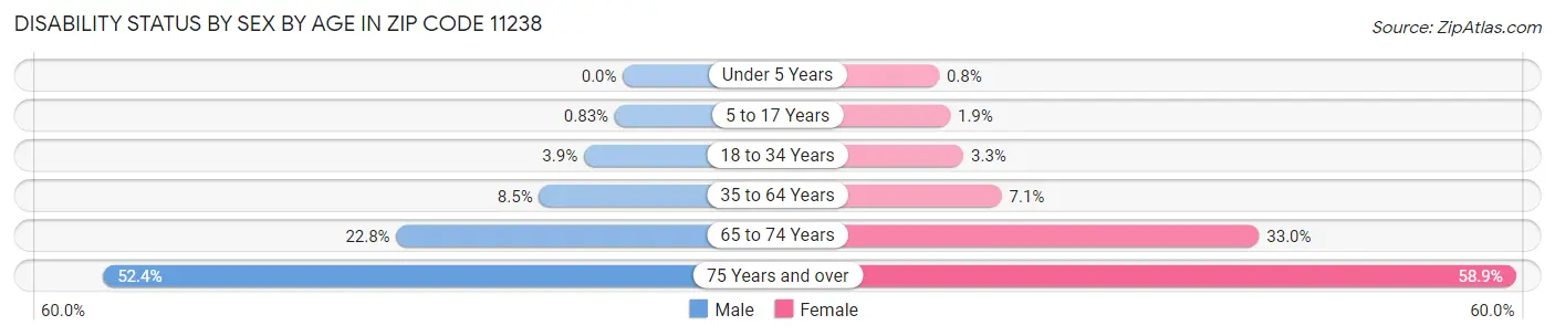 Disability Status by Sex by Age in Zip Code 11238