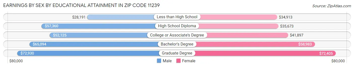Earnings by Sex by Educational Attainment in Zip Code 11239