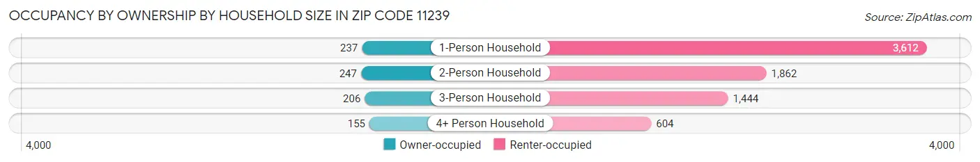Occupancy by Ownership by Household Size in Zip Code 11239