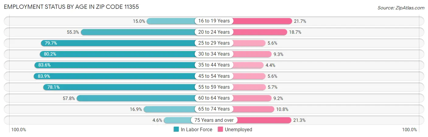 Employment Status by Age in Zip Code 11355