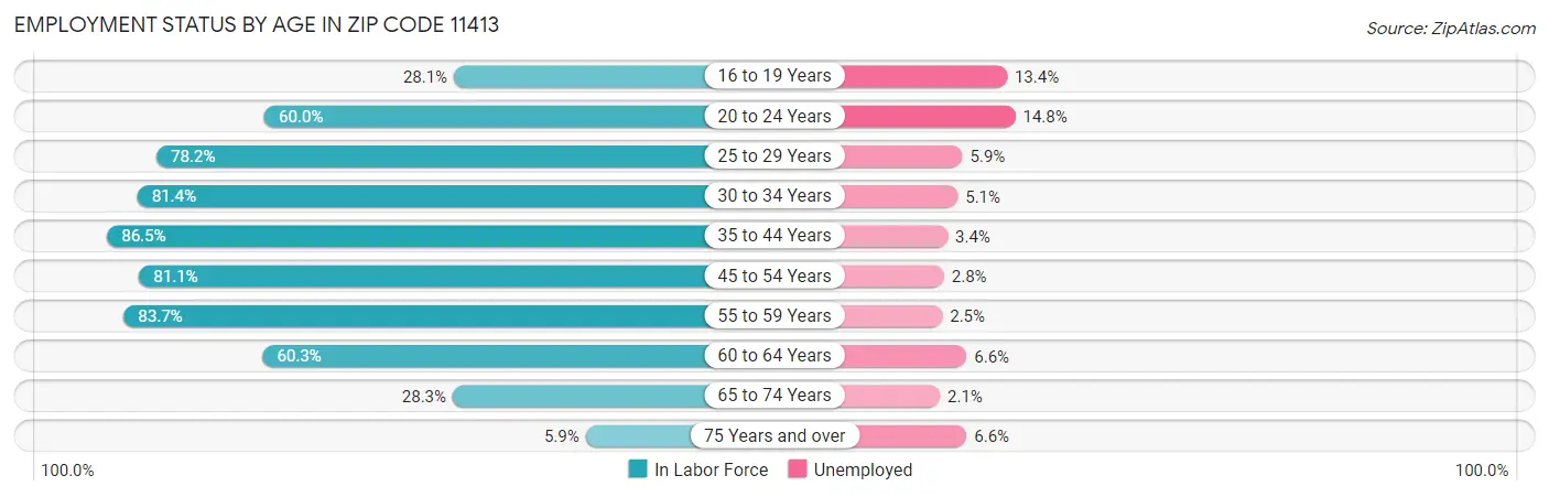 Employment Status by Age in Zip Code 11413
