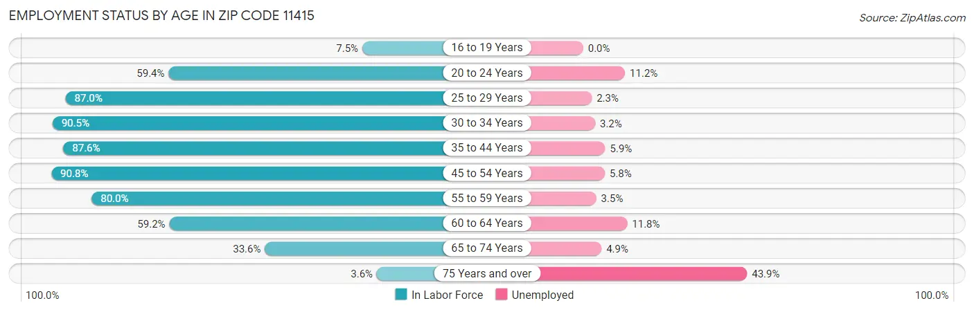 Employment Status by Age in Zip Code 11415