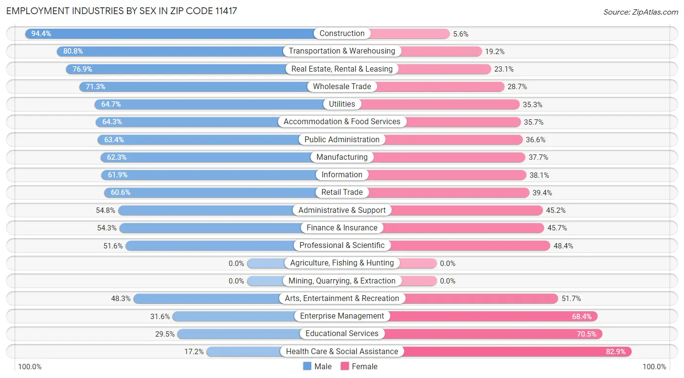 Employment Industries by Sex in Zip Code 11417