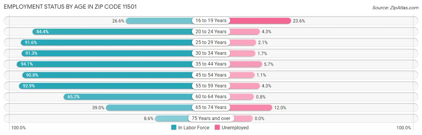 Employment Status by Age in Zip Code 11501