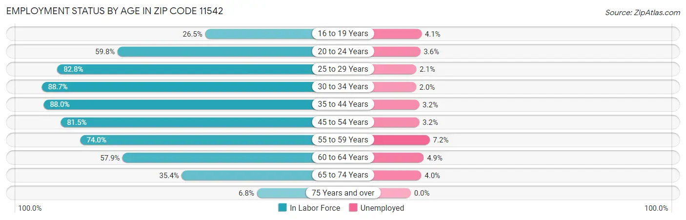 Employment Status by Age in Zip Code 11542