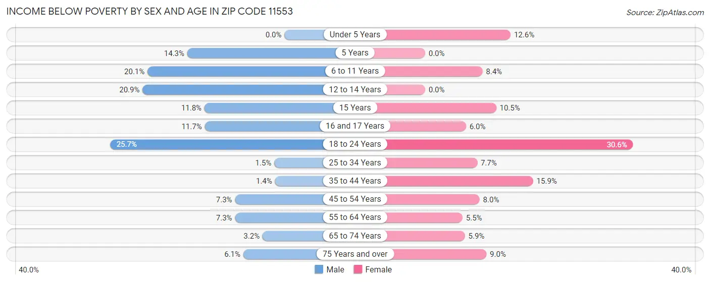 Income Below Poverty by Sex and Age in Zip Code 11553