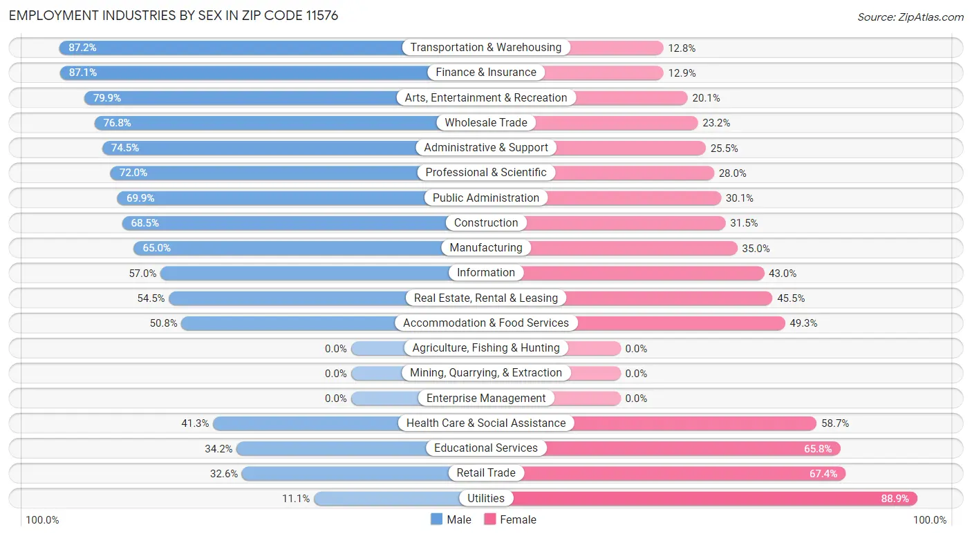 Employment Industries by Sex in Zip Code 11576