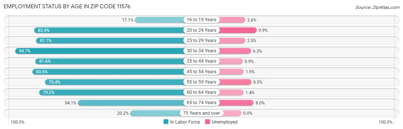 Employment Status by Age in Zip Code 11576