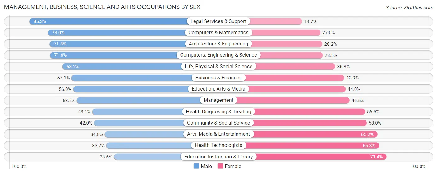 Management, Business, Science and Arts Occupations by Sex in Zip Code 11596