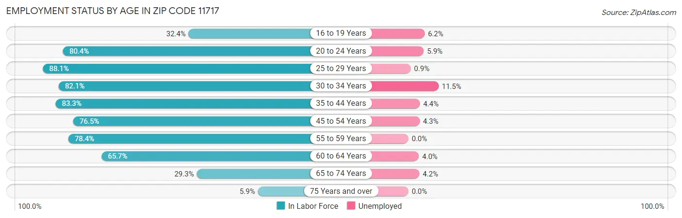 Employment Status by Age in Zip Code 11717