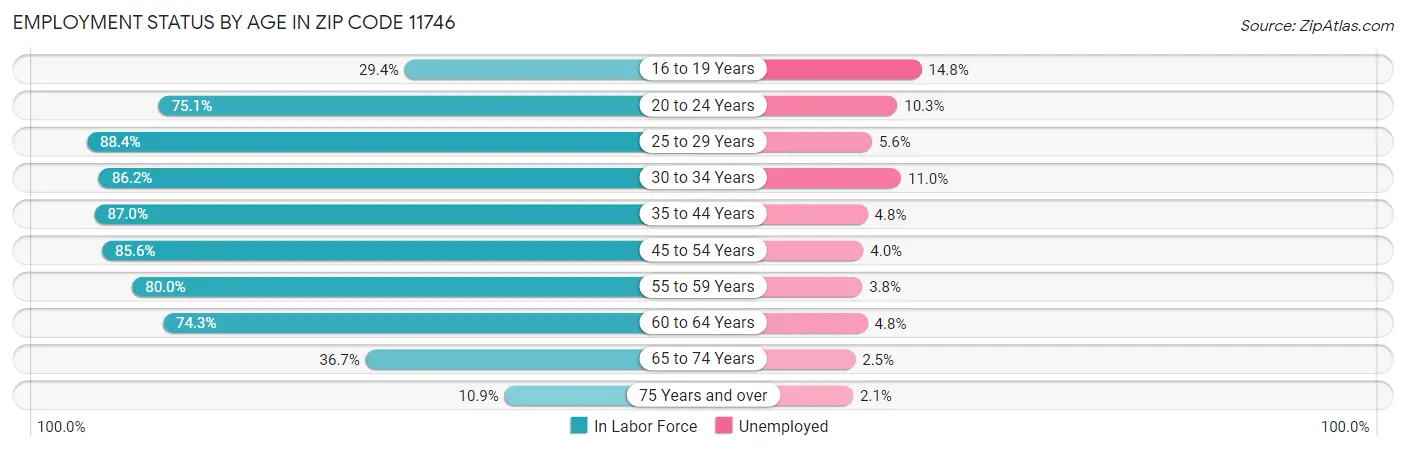 Employment Status by Age in Zip Code 11746