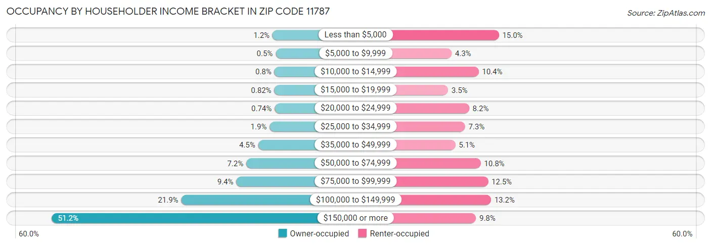 Occupancy by Householder Income Bracket in Zip Code 11787