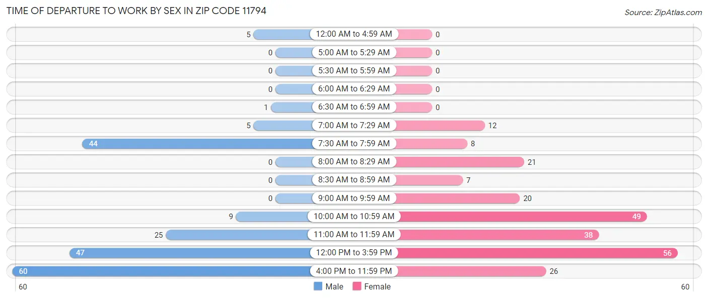 Time of Departure to Work by Sex in Zip Code 11794