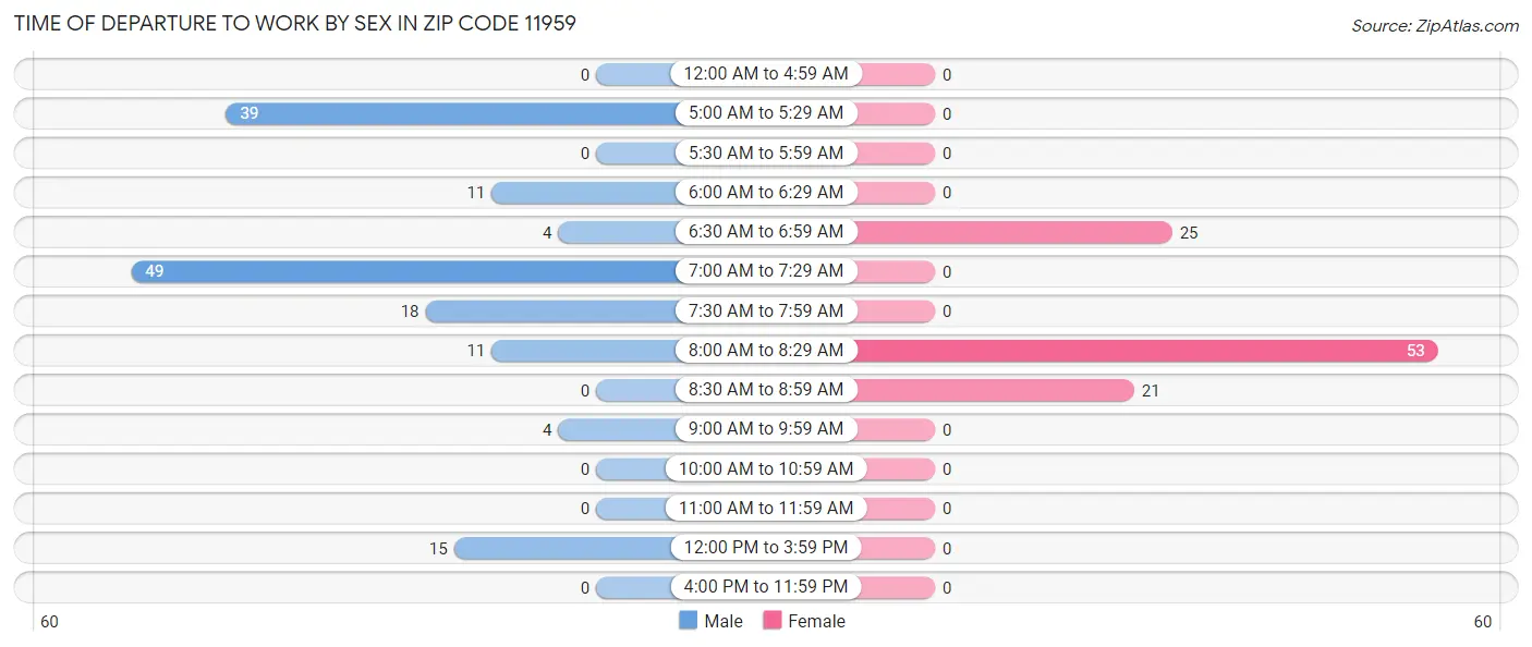 Time of Departure to Work by Sex in Zip Code 11959