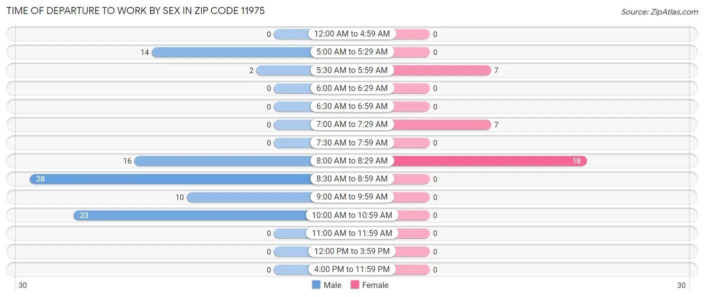 Time of Departure to Work by Sex in Zip Code 11975