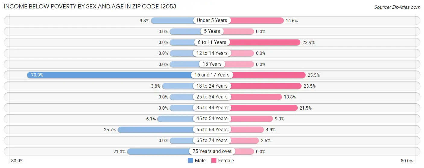 Income Below Poverty by Sex and Age in Zip Code 12053