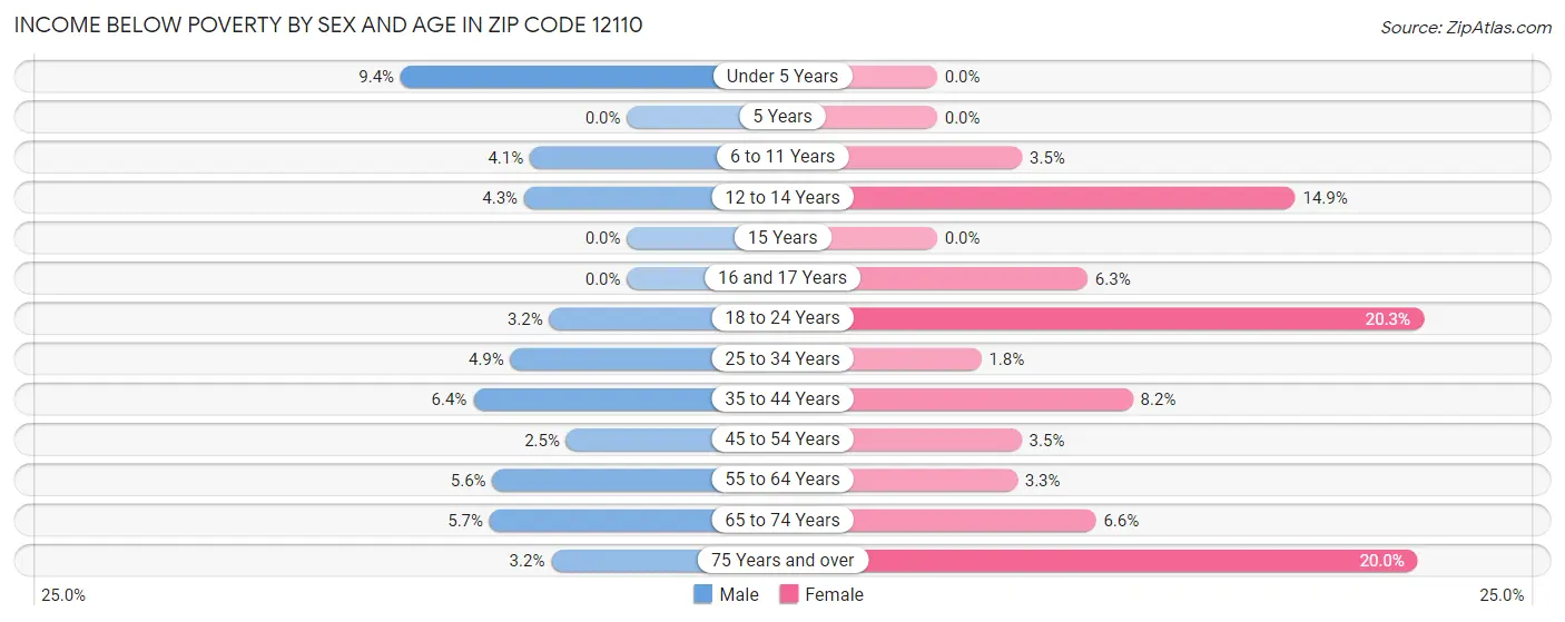 Income Below Poverty by Sex and Age in Zip Code 12110