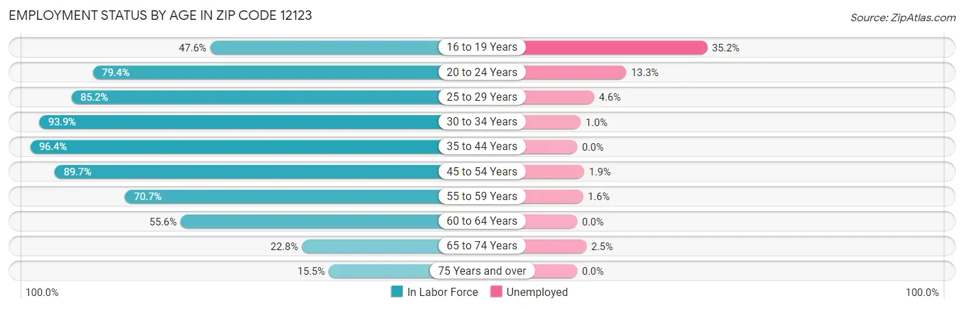 Employment Status by Age in Zip Code 12123