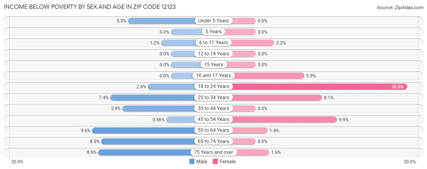 Income Below Poverty by Sex and Age in Zip Code 12123