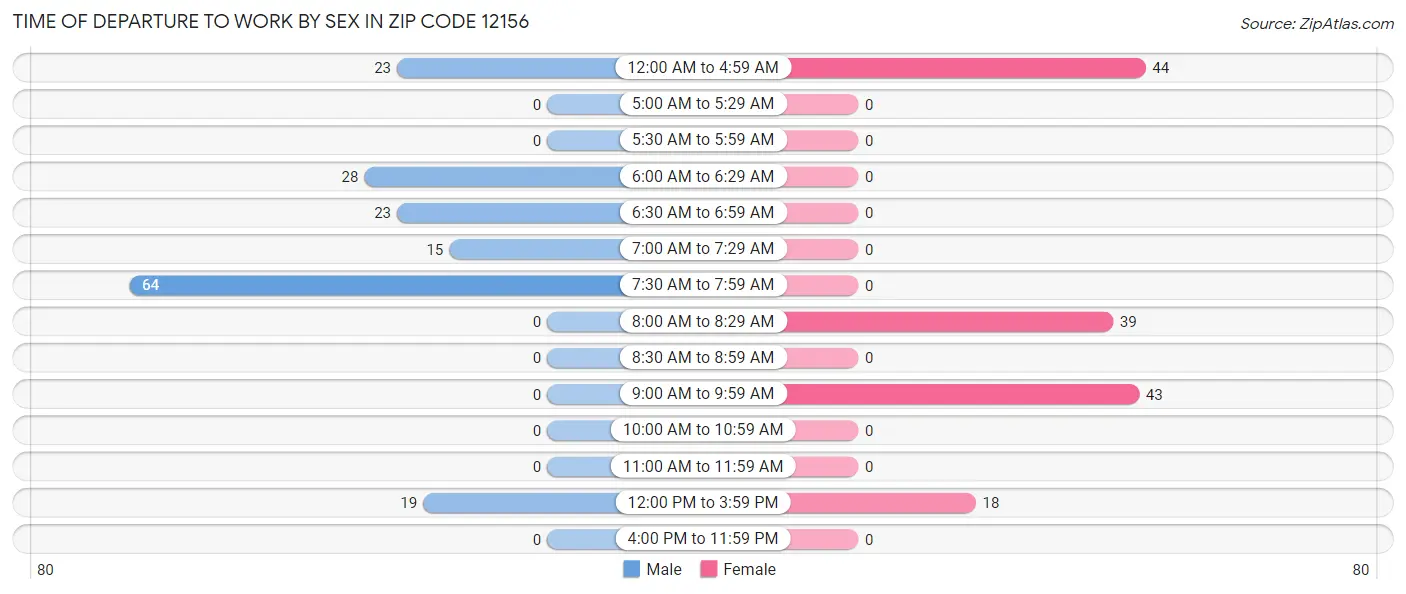 Time of Departure to Work by Sex in Zip Code 12156