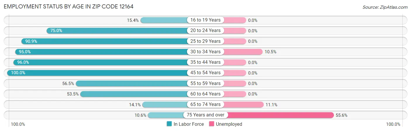 Employment Status by Age in Zip Code 12164