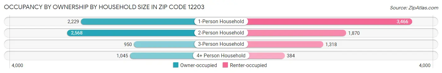 Occupancy by Ownership by Household Size in Zip Code 12203