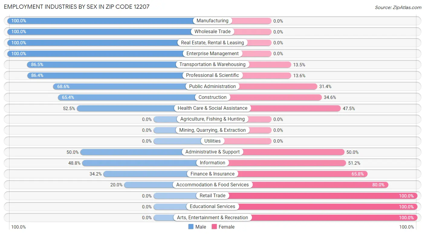 Employment Industries by Sex in Zip Code 12207