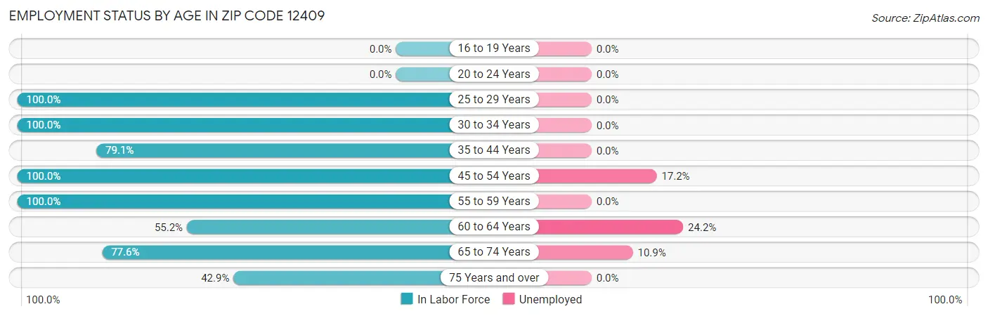 Employment Status by Age in Zip Code 12409