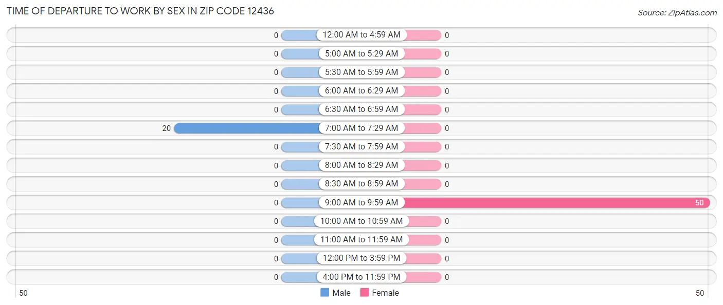 Time of Departure to Work by Sex in Zip Code 12436