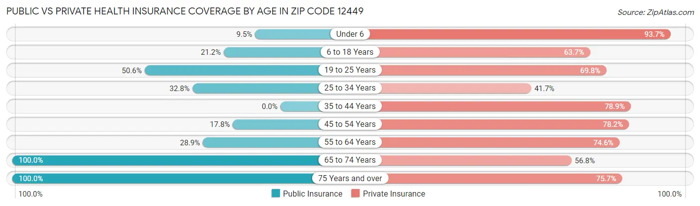 Public vs Private Health Insurance Coverage by Age in Zip Code 12449