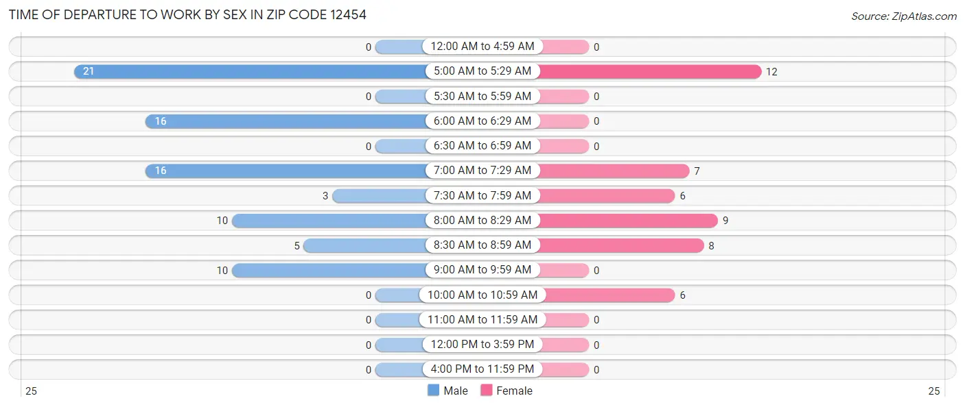 Time of Departure to Work by Sex in Zip Code 12454