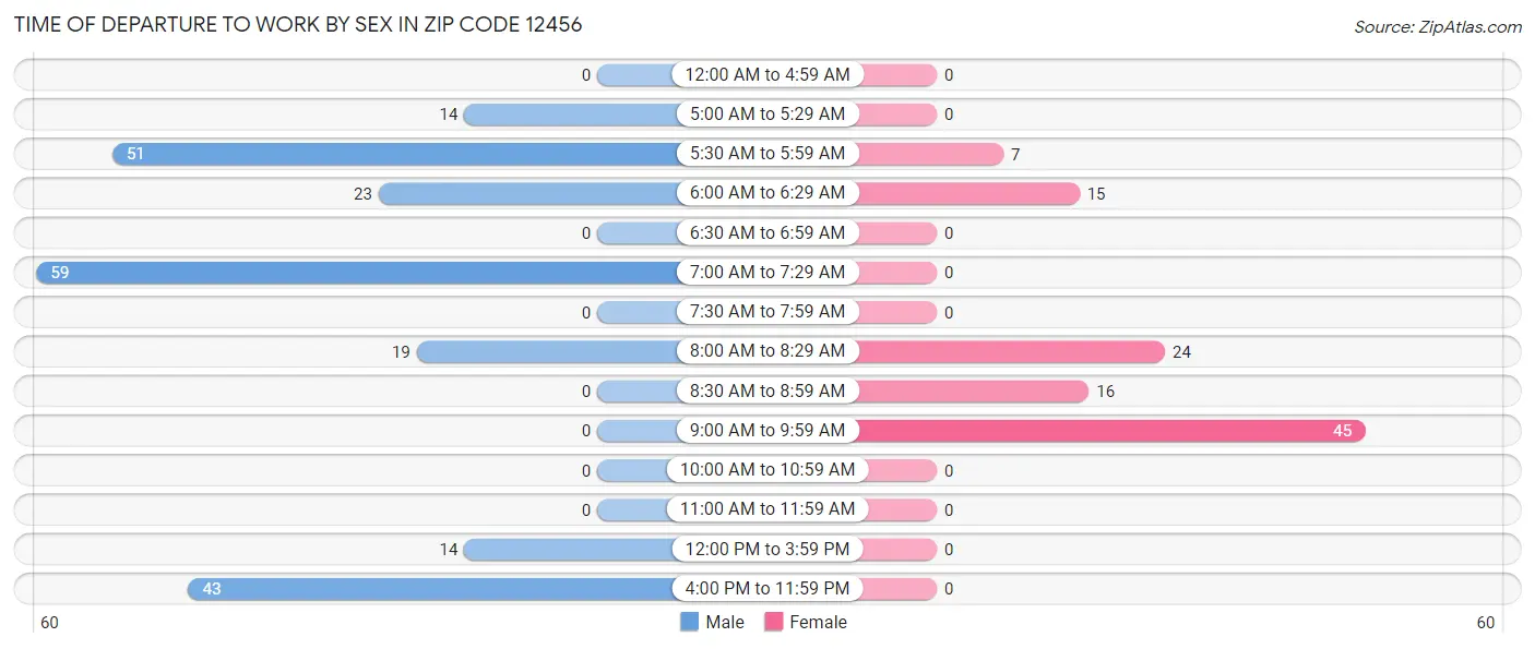 Time of Departure to Work by Sex in Zip Code 12456