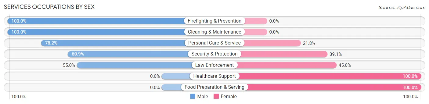 Services Occupations by Sex in Zip Code 12458