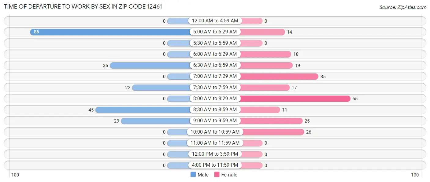 Time of Departure to Work by Sex in Zip Code 12461