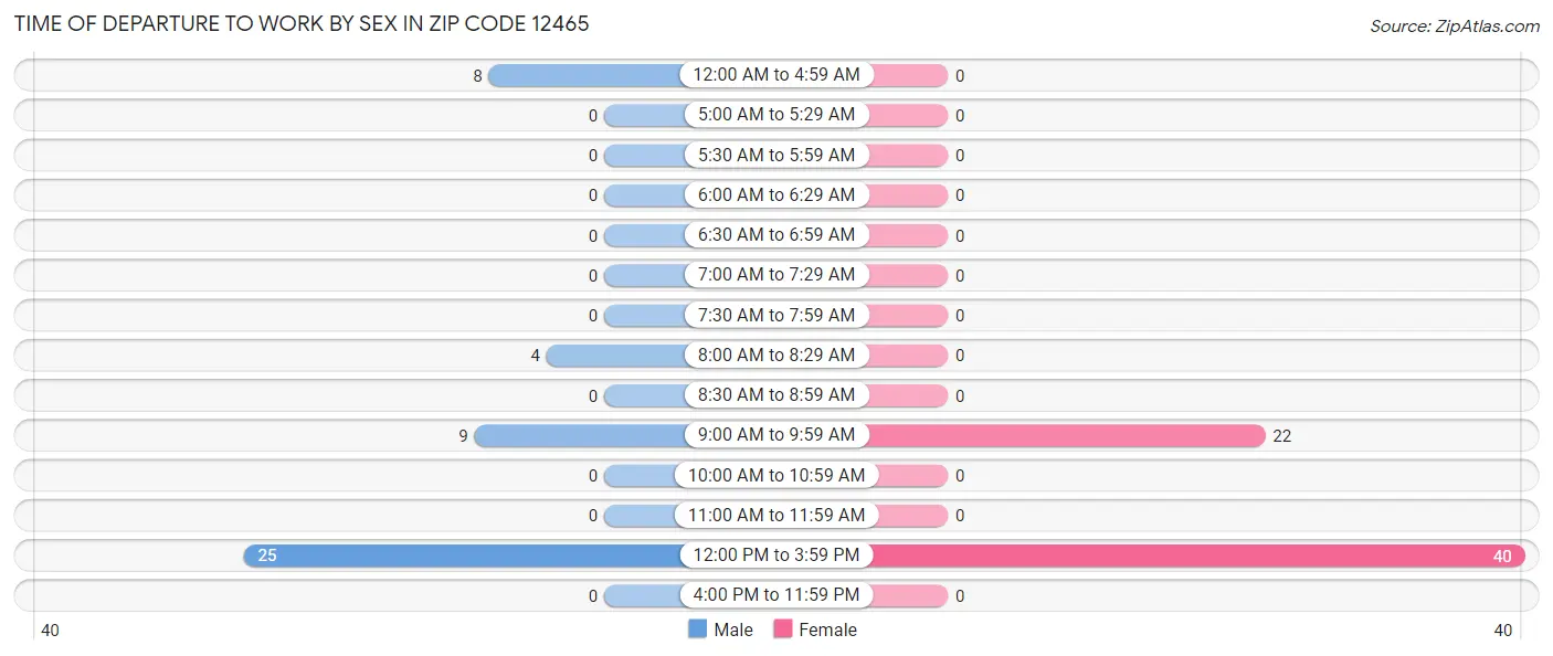 Time of Departure to Work by Sex in Zip Code 12465