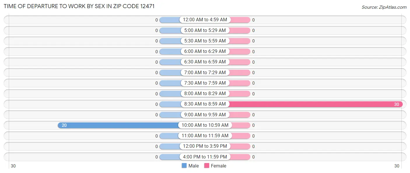 Time of Departure to Work by Sex in Zip Code 12471