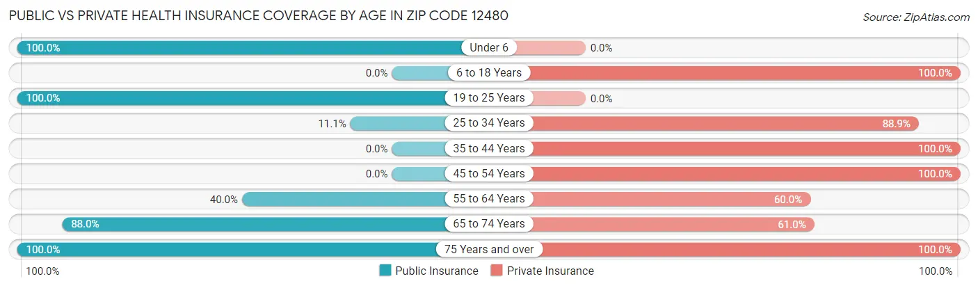 Public vs Private Health Insurance Coverage by Age in Zip Code 12480
