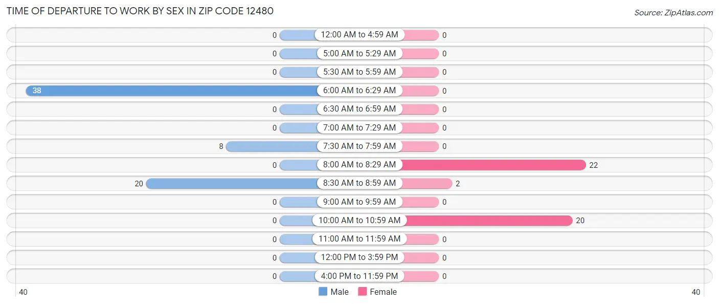 Time of Departure to Work by Sex in Zip Code 12480