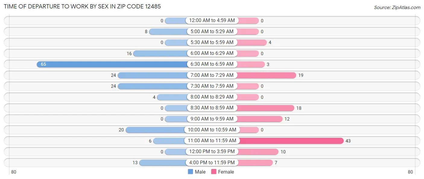 Time of Departure to Work by Sex in Zip Code 12485