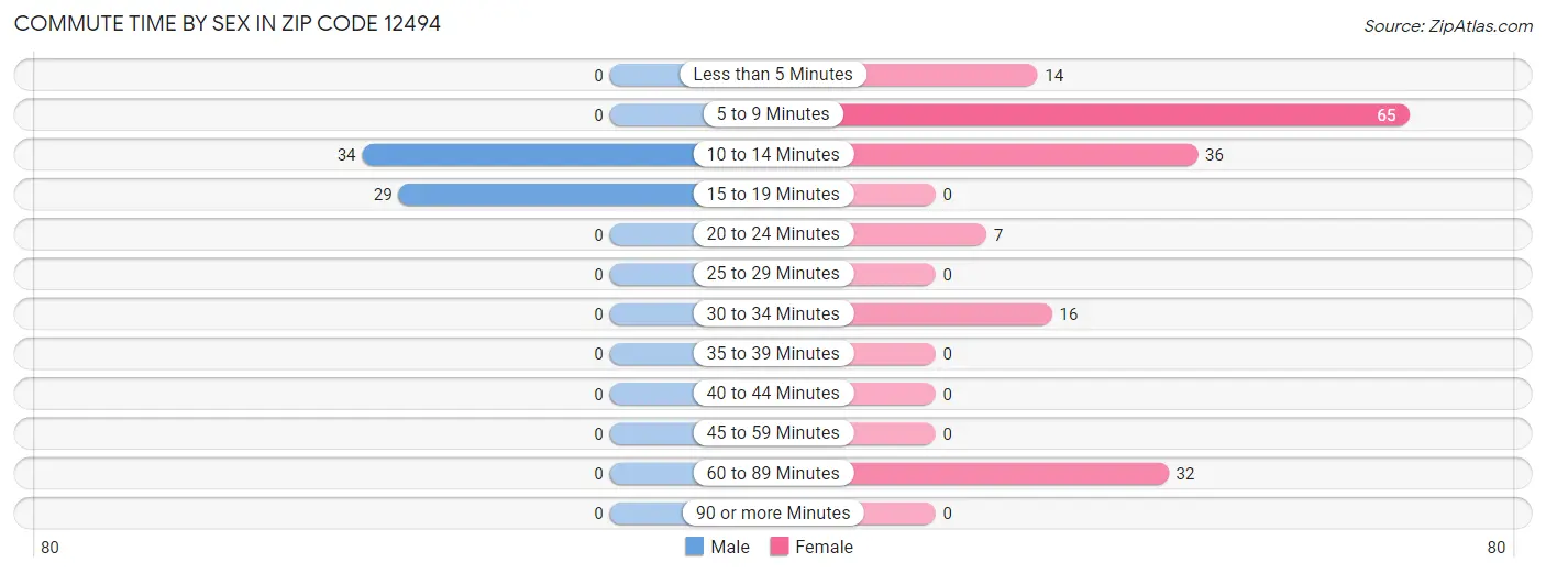 Commute Time by Sex in Zip Code 12494