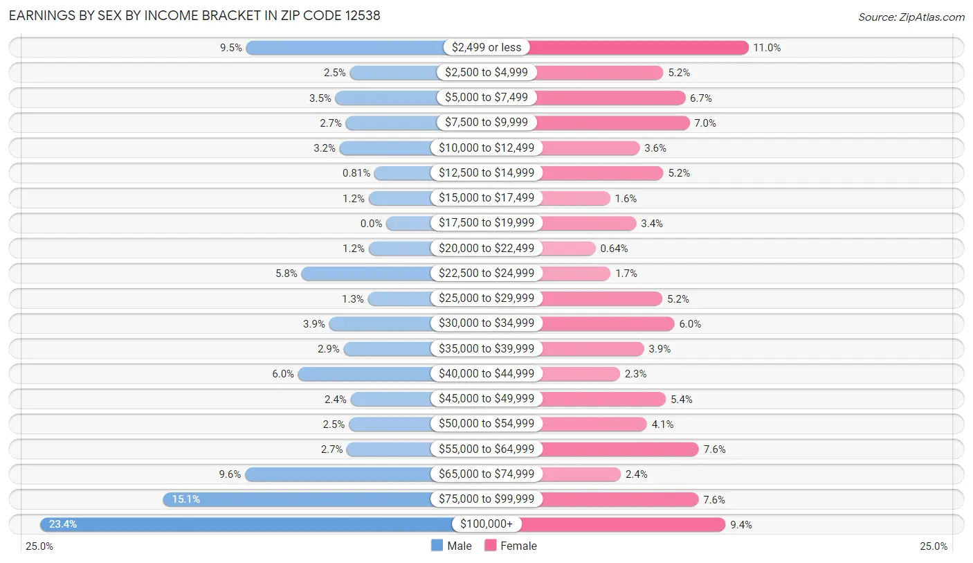 Earnings by Sex by Income Bracket in Zip Code 12538