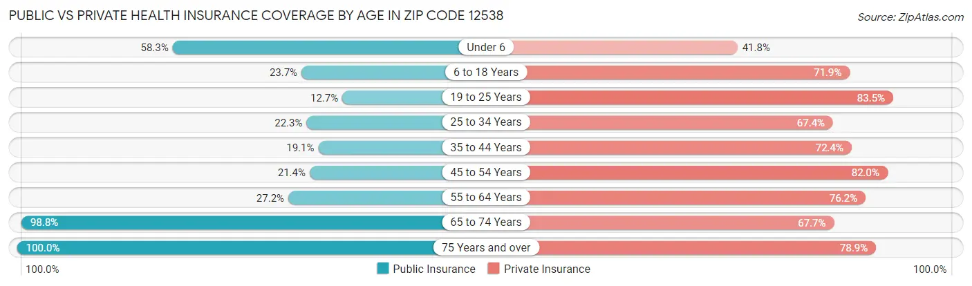 Public vs Private Health Insurance Coverage by Age in Zip Code 12538