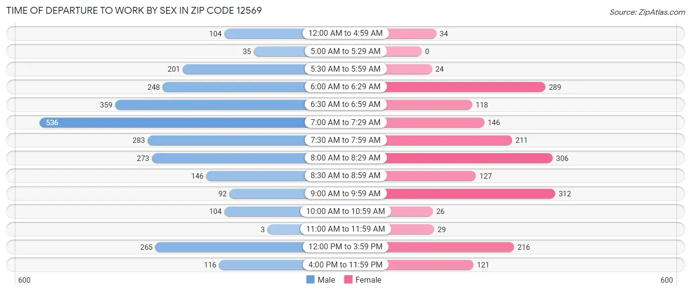 Time of Departure to Work by Sex in Zip Code 12569