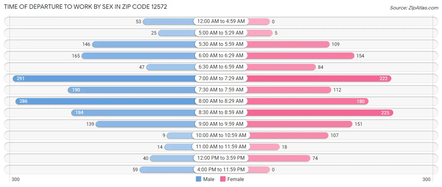 Time of Departure to Work by Sex in Zip Code 12572